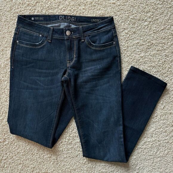 DL1961 Lindsey Slim Straight Jeans Mid Rise Dark Blue Wash Size 29 - Picture 1 of 10